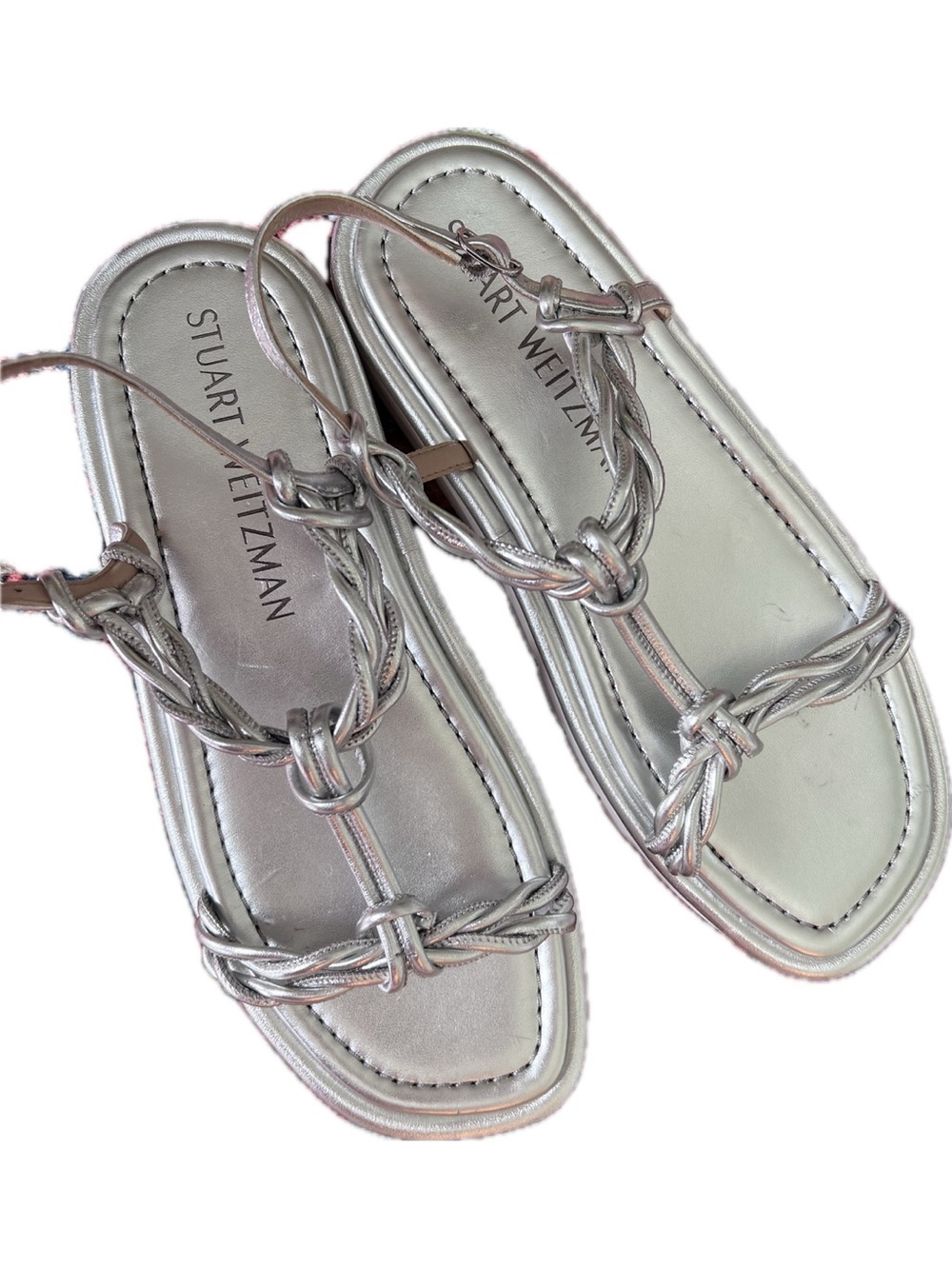 Stuart Weitzman Calypso Lift Metallic Leather Platform Sandals